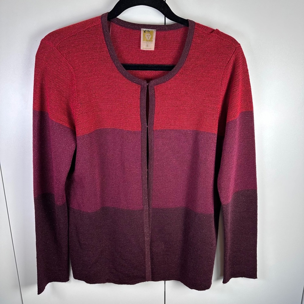 NWT $99 Anne Klein Womens S Burgundy Striped Cardigan Sparkle Mob Wife Glam Wool